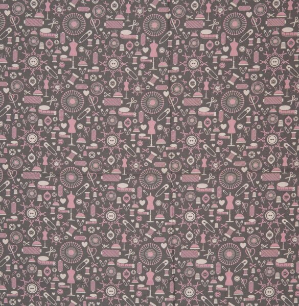 Sew Love by lucklig design, Baumwolle, Webware, Swafing rosa/grau/weiß