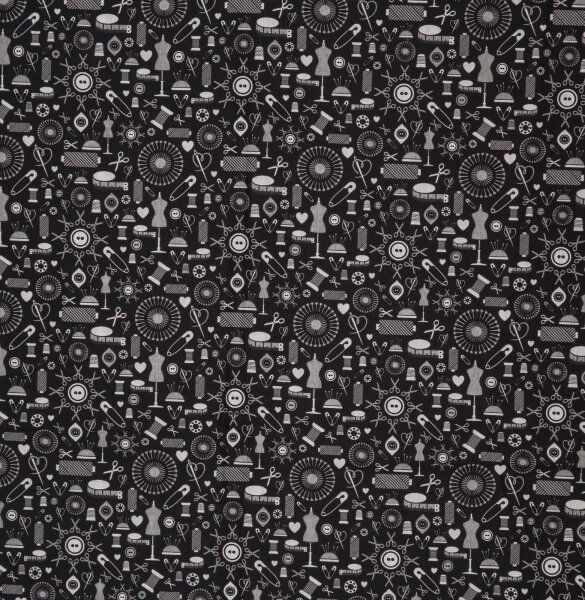 Sew Love by lucklig design, Baumwolle, Webware, Swafing schwarz/grau/weiß