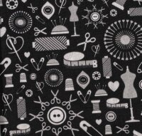 Sew Love by lucklig design, Baumwolle, Webware, Swafing schwarz/grau/weiß