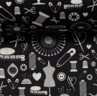 Sew Love by lucklig design, Baumwolle, Webware, Swafing schwarz/grau/weiß