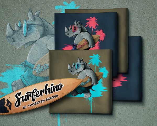 Surferhino by Thorsten Berger, Jersey Baumwolle, Swafing,  Panel  ca. 85 cm