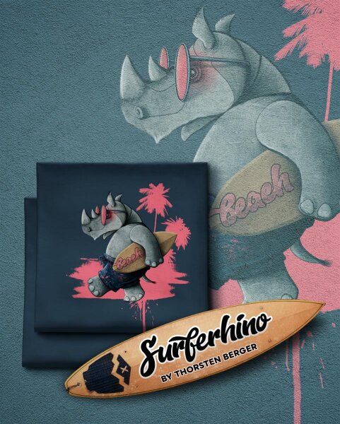 Surferhino by Thorsten Berger, Jersey Baumwolle, Swafing,  Panel  ca. 85 cm Anthrazit-Koralle