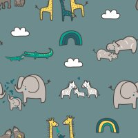 Jersey Baumwolle, Elefanten, Zebras, Nilpferde, Giraffen,...