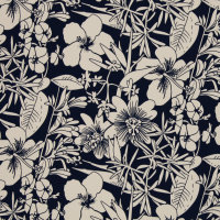 Bloom by Käselotti, Stretch-Satin, Swafing, cremeweißen Blüten, dunkelblau