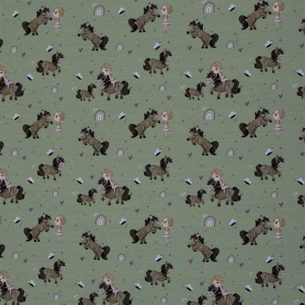 I love Ponys by Sabine Marschall, Jersey Baumwolle, Swafing, lindgrün Mädchen, Ponys