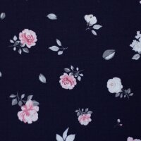 Rose, Baumwolle Webware, dunkelblau kleine Rosen