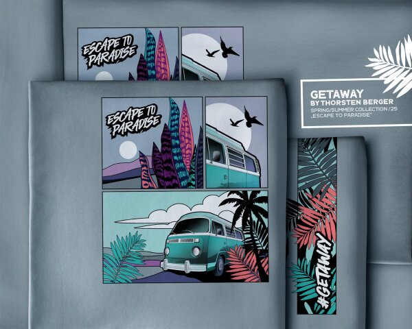 Getaway by Thorsten Berger, Jersey Baumwolle, Swafing,  Panel  ca. 80 cm Kleinbus, grau