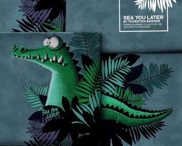 Sea You Later by Thorsten Berger, Jersey Baumwolle, Swafing,  Panel  ca. 80 cm, Krokodil, jeansblau