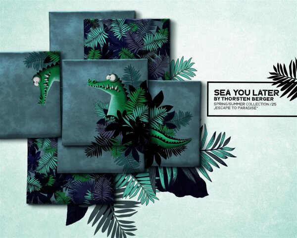 Sea You Later by Thorsten Berger, Jersey Baumwolle, Swafing,  Allover, jeansblau,