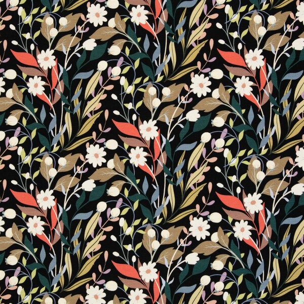 Frida, Modal French Terry, Swafing, Blumen/Blätter, schwarz