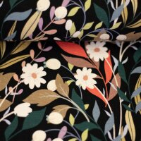 Frida, Modal French Terry, Swafing, Blumen/Blätter, schwarz