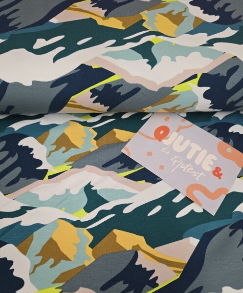 French Terry angerauht, Mountains, Qjutie, blau